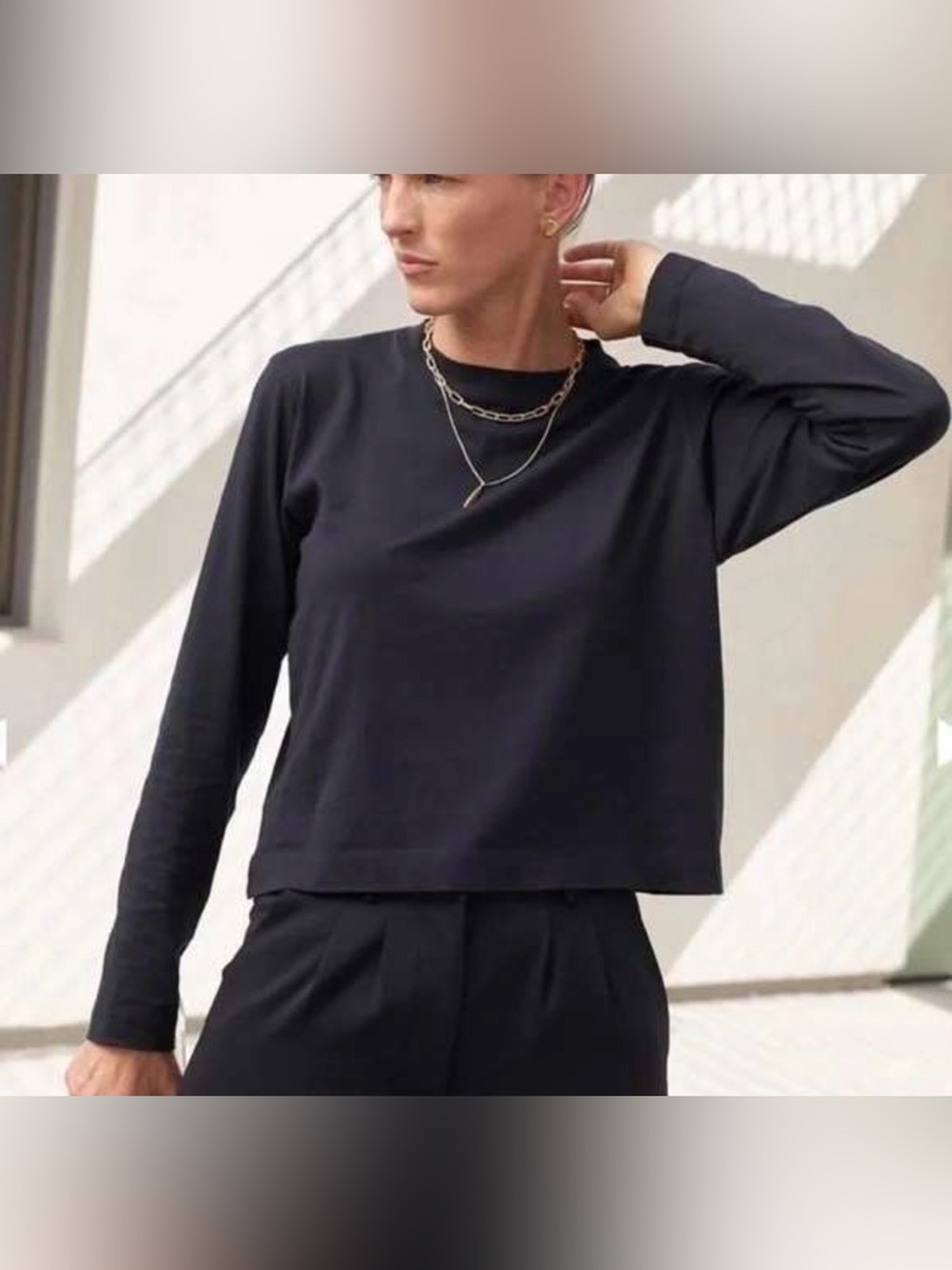 AYR The Slushy 100% Pima Cotton Long Sleeve Relaxed Crop Tee Shirt Small Black